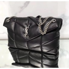 Saint Laurent LOULOU PUFFER Medium bag in quilted lambskin YSL577475B-black