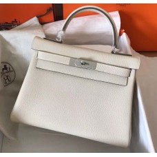 Hermes Kelly 28cm in Togo Leather Palladium Hardware H5528W-Craie