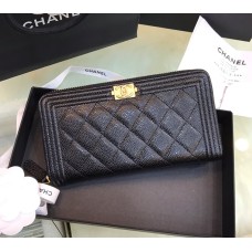 Chanel Boy Long Zipper Wallet in Caviar Leather CW80288-AB-black