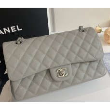 Chanel Small Classic Flap Bag in Gray Caviar Leather with silver hardware