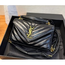 Saint Laurent College mini chain bag in shiny crackled leather YSL779430-black