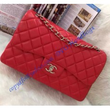 Chanel Jumbo Classic Flap Bag in Red Lambskin with silver hardware Chanel Jumbo Classic Flap Bag in Red Lambskin with silver hardware