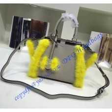 Fendi Mini 3Jours in Light Gray Leather with mink-fur trim