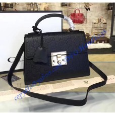 Gucci Padlock Black Signature Leather Top Handle Bag