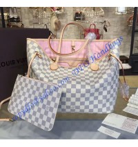 Louis Vuitton Damier Azur Neverfull MM with Pink Lining N41605