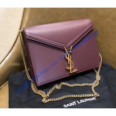 Cassandra Chain Envelope Flap Bag in Wine Red Leather