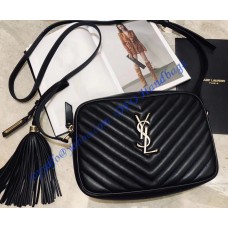 Lou Camera Bag in Black Matelasse Leather