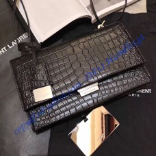 Small Babylone Satchel in Black Crocodile Embossed leather