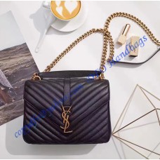 Saint Laurent Classic Medium College Monogram Bag in Black Malelasse Leather with Gold-toned Hardware