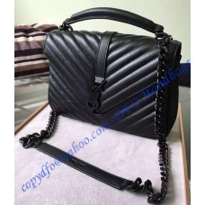 Saint Laurent Classic Medium College Monogram Bag in Black Malelasse Leather with Black-toned Hardware