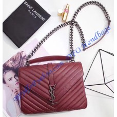 Saint Laurent Classic Medium College Monogram Bag in Wine Red Malelasse Leather