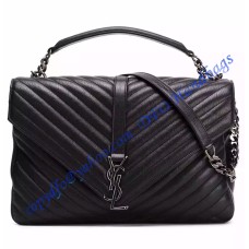 Saint Laurent Classic Large College Monogram Bag in Black Malelasse Leather